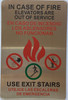 IN CASE OF FIRE ELEVATORS ARE OUT OF SERVICE USE EXIT STAIRS SAFETY SIGN
