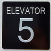 Sign ELEVATOR FLOOR NUMBER  with Raised letters/Image & Grade 2 Braille - Includes Red Adhesive pad for Easy Installation (BLACK, Tacticle ) - The sensation line (ELEVATOR NUMBER 5)