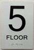 Signage 5TH floor /Floor 5  with Raised letters/Image & Grade 2 Braille - Includes Red Adhesive pad for Easy Installation ( white, Tacticle ) - The sensation line