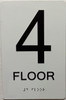 Signage 4TH floor /Floor 4  with Raised letters/Image & Grade 2 Braille - Includes Red Adhesive pad for Easy Installation ( white, Tacticle ) - The sensation line