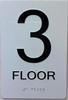 Sign 3nd floor /Floor 3  with Raised letters/Image & Grade 2 Braille - Includes Red Adhesive pad for Easy Installation ( white, Tacticle ) - The sensation line