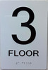 3nd floor /Floor 3  with Raised letters/Image & Grade 2 Braille - Includes Red Adhesive pad for Easy Installation ( white, Tacticle ) - The sensation line