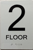 2nd floor /Floor 2  with Raised letters/Image & Grade 2 Braille - Includes Red Adhesive pad for Easy Installation ( white, Tacticle ) - The sensation line