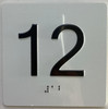 Signage Elevator floor 12 /jamb plate floor 12  letters/Image & Grade 2 Braille - Includes Red Adhesive pad for Easy Installation (white, Tacticle ) - The Sensation line