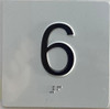 Sign Elevator floor 6 /jamb plate floor 6  letters/Image & Grade 2 Braille - Includes Red Adhesive pad for Easy Installation (white, Tacticle ) - The Sensation line