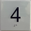 Sign Elevator floor 4 /jamb plate floor 4  letters/Image & Grade 2 Braille - Includes Red Adhesive pad for Easy Installation (white, Tacticle ) - The Sensation line