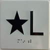 Elevator floor STAR L /jamb plate floor L  letters/Image & Grade 2 Braille - Includes Red Adhesive pad for Easy Installation (white, Tacticle ) - The Sensation line