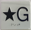Signage Elevator floor STAR G /jamb plate floor G  letters/Image & Grade 2 Braille - Includes Red Adhesive pad for Easy Installation (white, Tacticle ) - The Sensation line