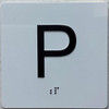 Sign Elevator floor Parking -P /jamb plate floor P  letters/Image & Grade 2 Braille - Includes Red Adhesive pad for Easy Installation (white, Tacticle ) - The Sensation line