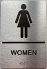Men/Women Restroom  with Raised letters/Image & Grade 2 Braille - Includes Red Adhesive pad for Easy Installation ( Brushed Aluminum/silver, Tacticle ) - The park Ave Line (WOMEN)