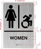 Signage Men / Women Restroom  with Raised letters/Image & Grade 2 Braille - Includes Red Adhesive pad for Easy Installation ( Brushed Aluminum/silver, Tacticle ) - The park Ave Line (WOMEN ACCESSIBLE)