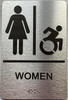 Men / Women Restroom  with Raised letters/Image & Grade 2 Braille - Includes Red Adhesive pad for Easy Installation ( Brushed Aluminum/silver, Tacticle ) - The park Ave Line (WOMEN ACCESSIBLE)