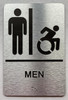 Men / Women Restroom  with Raised letters/Image & Grade 2 Braille - Includes Red Adhesive pad for Easy Installation ( Brushed Aluminum/silver, Tacticle ) - The park Ave Line (MEN ACCESSIBLE)