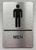 Signage Men/Women Restroom  with Raised letters/Image & Grade 2 Braille - Includes Red Adhesive pad for Easy Installation ( Brushed Aluminum/silver, Tacticle ) - The park Ave Line (MEN)