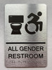 Sign ALL GENDER RESTROOM ACCESSIBLE W SYMBOL  with Raised letters/Image & Grade 2 Braille - Includes Red Adhesive pad for Easy Installation ( Brushed Aluminum/silver, Tacticle ) - The park Ave Line
