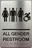 Sign ALL GENDER RESTROOM ACCESSIBLE  with Raised letters/Image & Grade 2 Braille - Includes Red Adhesive pad for Easy Installation ( Brushed Aluminum/silver, Tacticle ) - The park Ave Line
