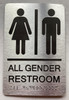 ALL GENDER RESTROOM  with Raised letters/Image & Grade 2 Braille - Includes Red Adhesive pad for Easy Installation ( Brushed Aluminum/silver, Tacticle ) - The park Ave Line