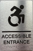 ACCESSIBLE ENTRANCE  with Raised letters/Image & Grade 2 Braille - Includes Red Adhesive pad for Easy Installation ( Brushed Aluminum/silver, Tacticle ) - The park Ave Line