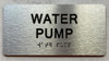 WATER PUMP  with Raised letters/Image & Grade 2 Braille - Includes Red Adhesive pad for Easy Installation (Brushed Aluminum/silver, Tacticle ) - The park Ave Line