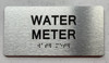 Signage WATER METER  with Raised letters/Image & Grade 2 Braille - Includes Red Adhesive pad for Easy Installation (Brushed Aluminum/silver, Tacticle ) - The park Ave Line