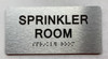 SPRINKLER ROOM  with Raised letters/Image & Grade 2 Braille - Includes Red Adhesive pad for Easy Installation (Brushed Aluminum/silver, Tacticle ) - The park Ave Line
