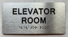 Signage ELEVATOR ROOM  with Raised letters/Image & Grade 2 Braille - Includes Red Adhesive pad for Easy Installation (Brushed Aluminum/silver, Tacticle ) - The park Ave Line