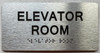 ELEVATOR ROOM  with Raised letters/Image & Grade 2 Braille - Includes Red Adhesive pad for Easy Installation (Brushed Aluminum/silver, Tacticle ) - The park Ave Line