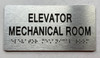 Signage ELEVATOR MECHANICAL  with Raised letters/Image & Grade 2 Braille - Includes Red Adhesive pad for Easy Installation (Brushed Aluminum/silver, Tacticle ) - The park Ave Line