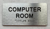 Sign COMPUTER ROOM  with Raised letters/Image & Grade 2 Braille - Includes Red Adhesive pad for Easy Installation (Brushed Aluminum/silver, Tacticle ) - The park Ave Line
