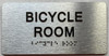 Signage BICYCLE ROOM  with Raised letters/Image & Grade 2 Braille - Includes Red Adhesive pad for Easy Installation (Brushed Aluminum/silver, Tacticle ) - The park Ave Line
