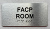 Sign FACP ROOM  with Raised letters/Image & Grade 2 Braille - Includes Red Adhesive pad for Easy Installation (Brushed Aluminum/silver, Tacticle ) - The park Ave Line
