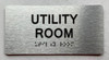 Sign UTILITY ROOM  with Raised letters/Image & Grade 2 Braille - Includes Red Adhesive pad for Easy Installation (Brushed Aluminum/silver, Tacticle ) - The park Ave Line