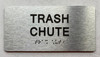 Sign TRASH CHUTE  with Raised letters/Image & Grade 2 Braille - Includes Red Adhesive pad for Easy Installation (Brushed Aluminum/silver, Tacticle ) - The park Ave Line