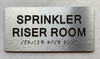 SPRINKLER RISER ROOM  with Raised letters/Image & Grade 2 Braille - Includes Red Adhesive pad for Easy Installation (Brushed Aluminum/silver, Tacticle ) - The park Ave Line