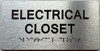 ELECTRICAL CLOSET  with Raised letters/Image & Grade 2 Braille - Includes Red Adhesive pad for Easy Installation (Brushed Aluminum/silver, Tacticle ) - The park Ave Line