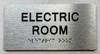 ELECTRIC ROOM  with Raised letters/Image & Grade 2 Braille - Includes Red Adhesive pad for Easy Installation (Brushed Aluminum/silver, Tacticle ) - The park Ave Line