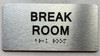 Signage Break Room  with Raised letters/Image & Grade 2 Braille - Includes Red Adhesive pad for Easy Installation ( Brushed Aluminum/silver, Tacticle ) - The park Ave Line