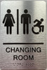 Signage CHANGING ROOM ACCESSIBLE  / Unisex CHANGING ROOM ACCESSIBLE  with Raised letters/Image & Grade 2 Braille - Includes Red Adhesive pad for Easy Installation ( Brushed Aluminum/silver, Tacticle ) - The park Ave Line