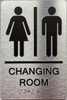 CHANGING ROOM  / Unisex changing room  with Raised letters/Image & Grade 2 Braille - Includes Red Adhesive pad for Easy Installation ( Brushed Aluminum/silver, Tacticle ) - The park Ave Line