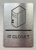 IT CLOSET  with Raised letters/Image & Grade 2 Braille - Includes Red Adhesive pad for Easy Installation ( Brushed Aluminum/silver, Tacticle ) - The park Ave Line