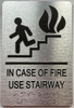 Signage IN CASE OF FIRE USE STAIRWAY  with Raised letters/Image & Grade 2 Braille - Includes Red Adhesive pad for Easy Installation ( Brushed Aluminum/silver, Tacticle ) - The park Ave Line