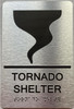 TORNADO SHELTER  with Raised letters/Image & Grade 2 Braille - Includes Red Adhesive pad for Easy Installation ( Brushed Aluminum/silver, Tacticle ) - The park Ave Line
