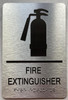 FIRE EXTINGUISHER  with Raised letters/Image & Grade 2 Braille - Includes Red Adhesive pad for Easy Installation ( Brushed Aluminum/silver, Tacticle ) - The park Ave Line