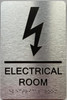 Signage ELECTRICAL ROOM  with Raised letters/Image & Grade 2 Braille - Includes Red Adhesive pad for Easy Installation ( Brushed Aluminum/silver, Tacticle ) - The park Ave Line