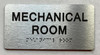 Sign MECHANICAL ROOM  with Raised letters/Image & Grade 2 Braille - Includes Red Adhesive pad for Easy Installation (Tacticle ,Brushed Aluminum/silver) - The park Ave Line