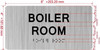 Sign BOILER ROOM  with Raised letters/Image & Grade 2 Braille - Includes Red Adhesive pad for Easy Installation (Tacticle ,Brushed Aluminum/silver) - The park Ave Line