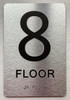 Floor number  with Raised letters/Image & Grade 2 Braille - Includes Red Adhesive pad for Easy Installation ( Brushed Aluminum/silver) - The park Ave Line (8th Floor)