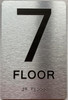 Sign Floor number  with Raised letters/Image & Grade 2 Braille - Includes Red Adhesive pad for Easy Installation ( Brushed Aluminum/silver) - The park Ave Line (7th Floor)