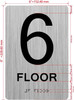 Sign Floor number  with Raised letters/Image & Grade 2 Braille - Includes Red Adhesive pad for Easy Installation ( Brushed Aluminum/silver) - The park Ave Line (6th Floor)