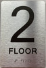 Floor number  with Raised letters/Image & Grade 2 Braille - Includes Red Adhesive pad for Easy Installation ( Brushed Aluminum/silver) - The park Ave Line (2nd Floor)